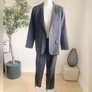 Classic Pinstripe Suit Set Blazer + Trousers Size S